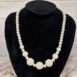Graduated Faux Pearl Necklace with Seed Beads 18.5”